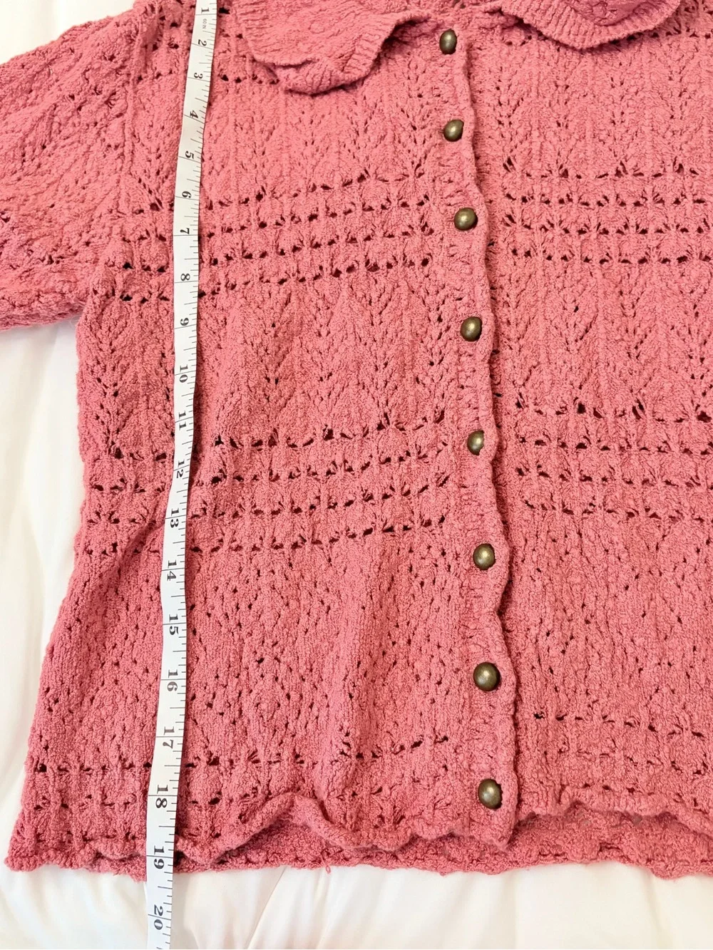 Free People Daylight Cropped Cardigan Faded Rose Open Knit Boho XL